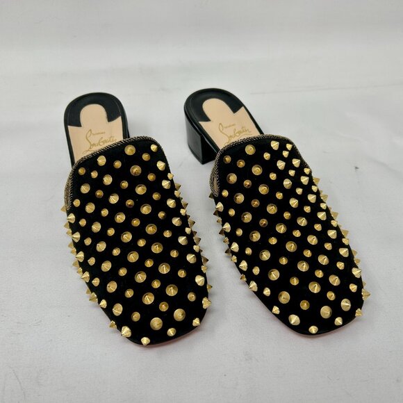 CHRISTIAN LOUBOUTIN Black Suede Mulaconka Spiked Mules Sandals EU 40.5/US 9-9.5 - Picture 2 of 8